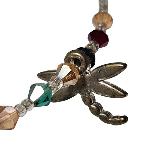 Vintage Handmade Beaded Choker Necklace Silver Tone Dragonfly Charm Jewelry - Picture 2 of 4